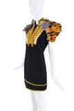 DSquared2 Black Brown Tiger Print Bow Puff Shoulder Accordion Chest Dress SS2017