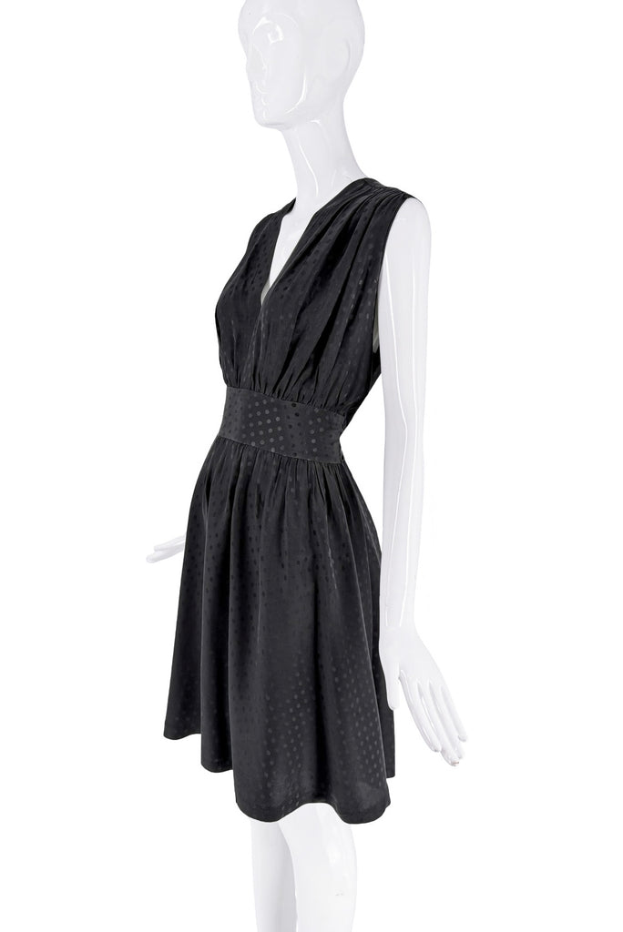 Balenciaga Black Silk Polka Dot Waist Belt Dress