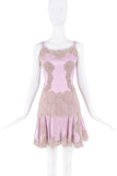 Dolce & Gabbana Pink Tan Silk Satin Lace Drop Waist Dress