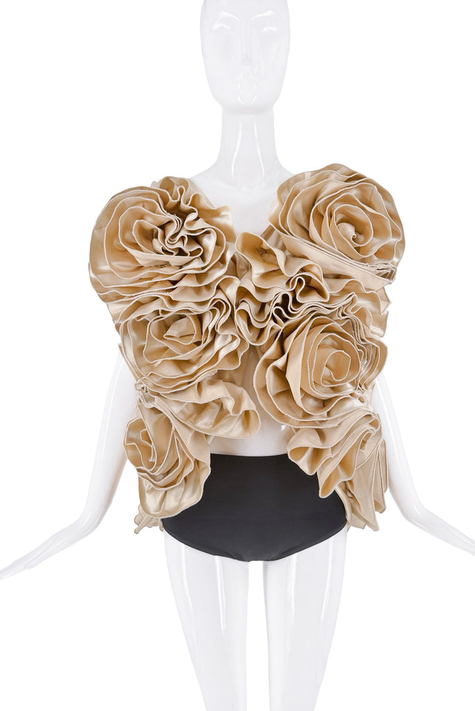 Vintage Tan Beige Ruffle Flower Avante Garde Oversized Vest