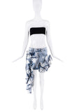 Aknvas Blue Denim Ruffle Asymmetric Mini Skirt