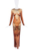 Jean Paul Gaultier Brown Body Black Tattoo Print Dress Gown