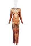Jean Paul Gaultier Brown Body Black Tattoo Print Dress Gown