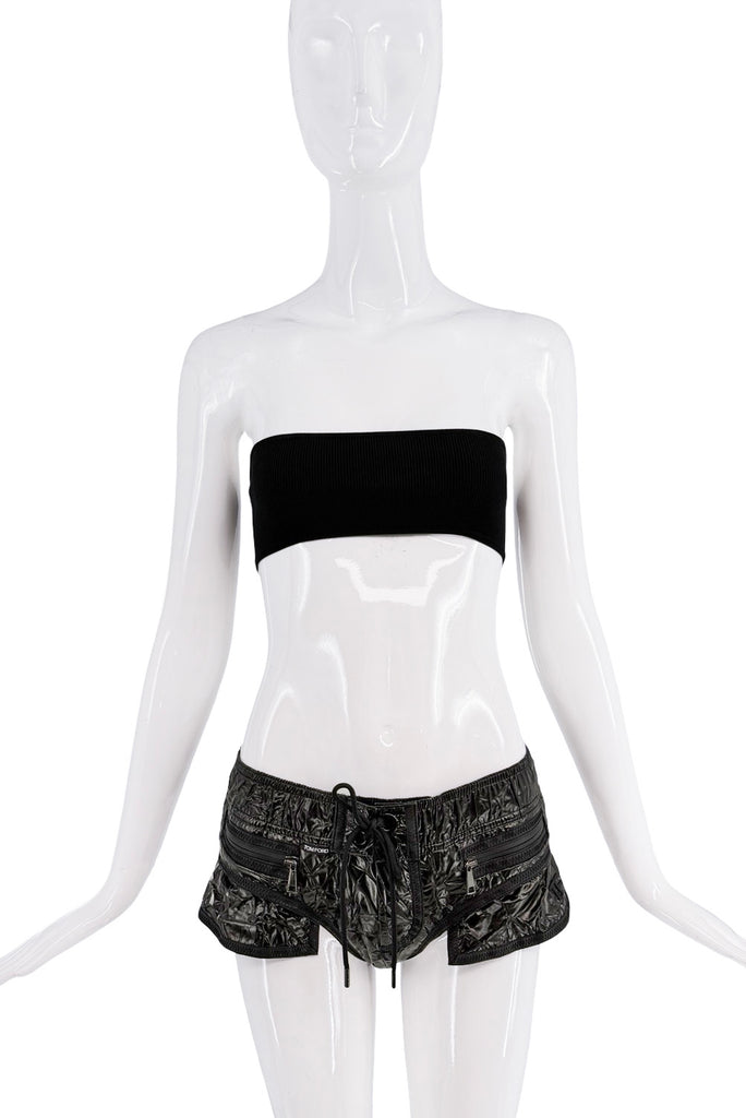 Tom Ford Black Patent Lace Zipper Pockets Micro Mini Shorts