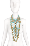 Missoni Turquoise and Brass Oversized Chain Link Diamond Pave Pendent Necklace