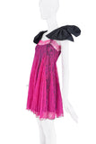 Nina Ricci Hot Pink Lace Black Oversized Bow Shoulder Dress