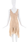 Jitrois Tan Beige Leather Drop Waist Ruffle Dress