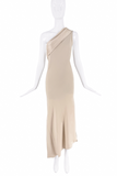 Givenchy Tan Beige Silk Asymmetric One Shoulder Dress Gown