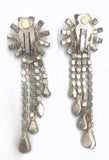 Vintage Silver Emerald Green and Diamond Cascading Rhinestone Crystal Earrings
