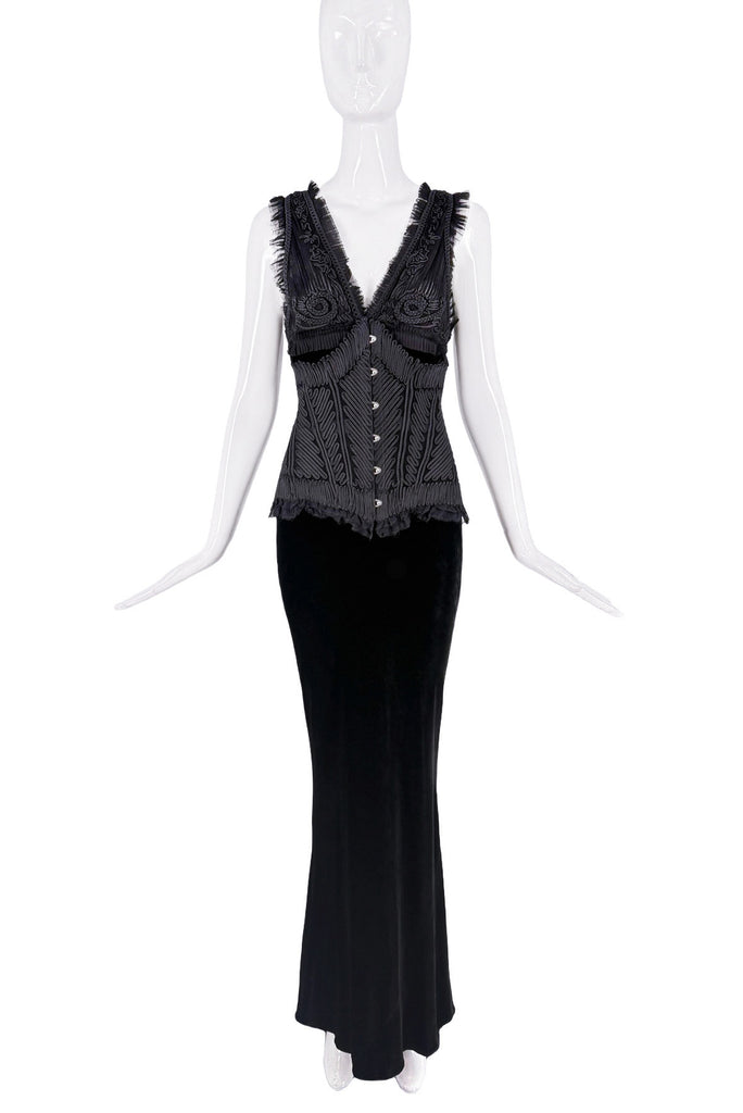 Jean Paul Gaultier Black Velvet Embellished Corset Dress Gown