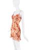 John Galliano Orange Red Pink Floral Print Slip Dress