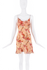John Galliano Orange Red Pink Floral Print Slip Dress