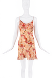 John Galliano Orange Red Pink Floral Print Slip Dress