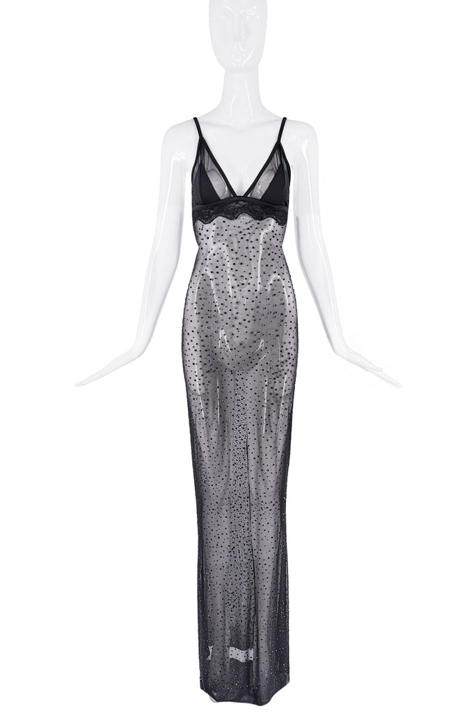 Kikiriki Black Sheer Lace Crystal Embellished Dress Gown