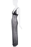 Kikiriki Black Sheer Lace Crystal Embellished Dress Gown
