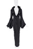 Tom Ford Black Ruffle Collar Parachute Sleeve Deep Neckline Dress Gown