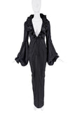Tom Ford Black Ruffle Collar Parachute Sleeve Deep Neckline Dress Gown