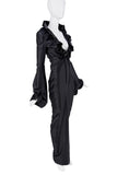 Tom Ford Black Ruffle Collar Parachute Sleeve Deep Neckline Dress Gown