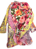 As Four Multi Color Pink Yellow Floral Lace Dress Coat with Kimono Belt