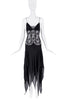 Gai Mattiolo Black Lace Floral Embellished Sheer Jagged Skirt