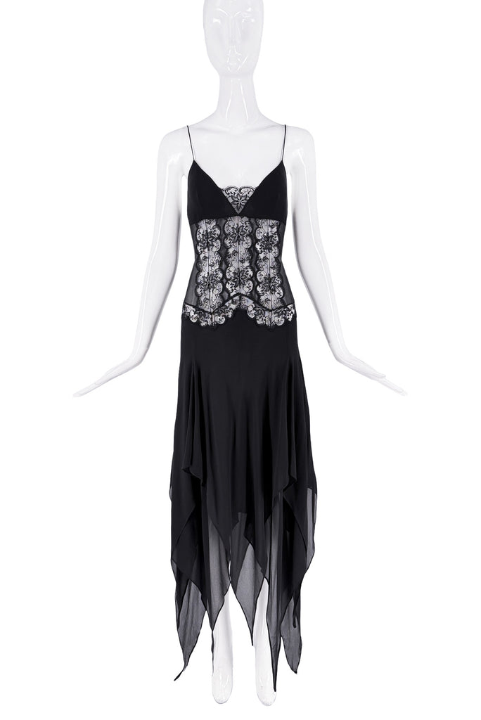 Gai Mattiolo Black Lace Floral Embellished Sheer Jagged Skirt