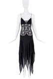 Gai Mattiolo Black Lace Floral Embellished Sheer Jagged Skirt