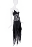 Gai Mattiolo Black Lace Floral Embellished Sheer Jagged Skirt