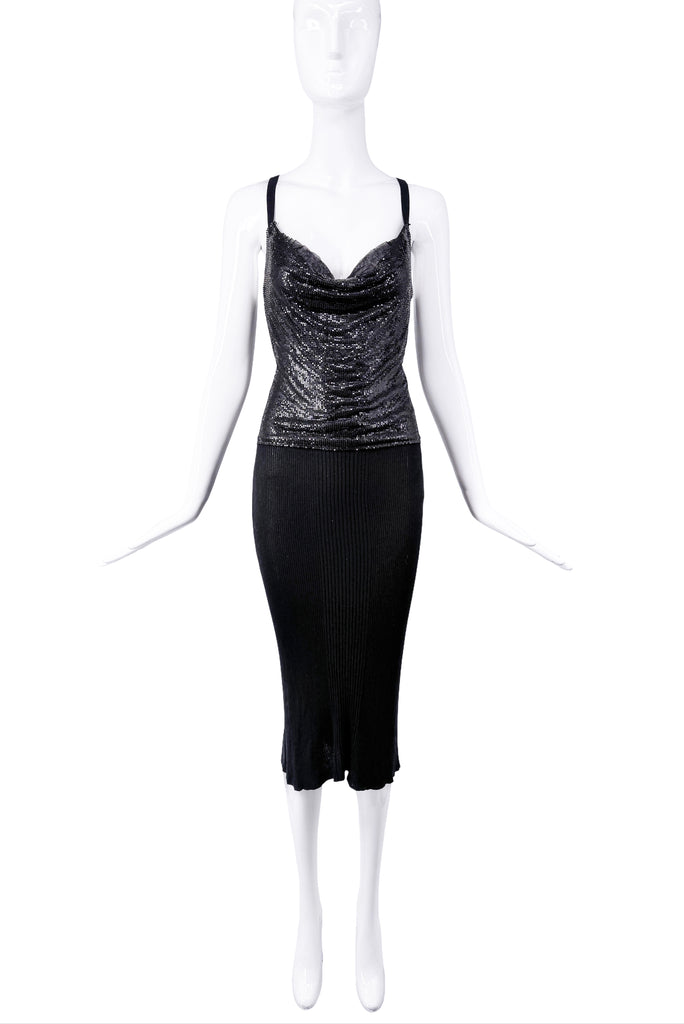 Jean Paul Gaultier Black Chainmail Draped Knit Dress