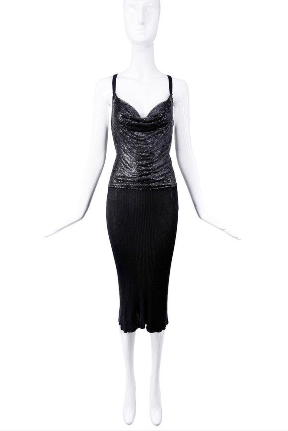 Jean Paul Gaultier Black Chainmail Draped Knit Dress