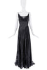 Versace Black Silk Lace Draped Train Logo Strap Dress Gown