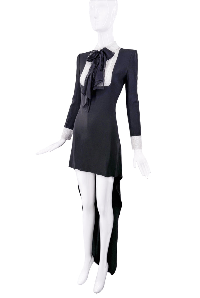 Saint Laurent Black & White Tuxedo Bow Dress Gown