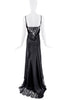 Versace Black Silk Lace Draped Train Logo Strap Dress Gown