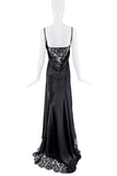 Versace Black Silk Lace Draped Train Logo Strap Dress Gown