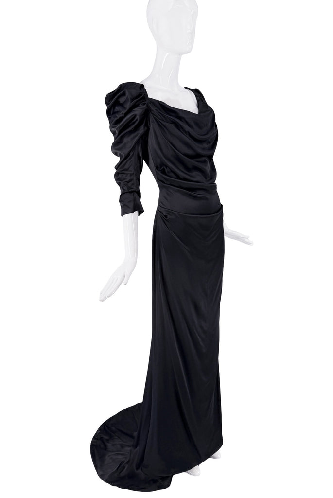Vivienne Westwood Black Ruched Puff Shoulder Train Dress Gown
