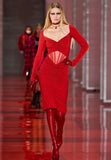 Versace Red Cut Out Corseted Ruched Dress