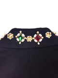 Byblos Black Wool Zip-Up Jacket with Costume Jewel Details on Collar