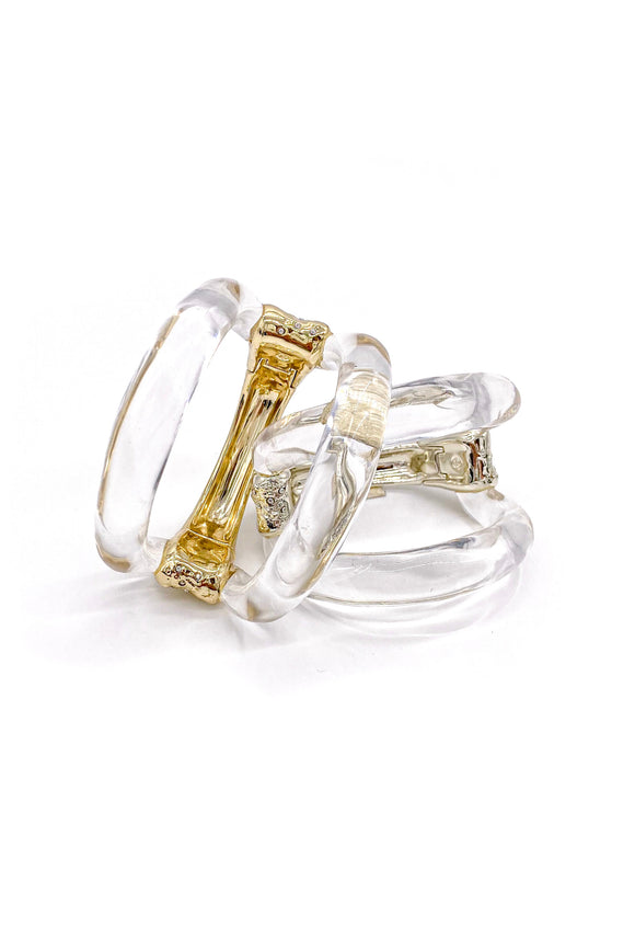 Alexis Bittar Lucite Gold and Silver Cut out Cuff Bracelet