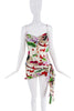John Galliano Pink Ribbed Button Down Graphic Cherry Print Bow Cardigan Sweater Top