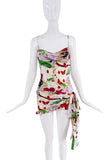 John Galliano Pink Ribbed Button Down Graphic Cherry Print Bow Cardigan Sweater Top