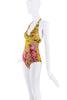 Jean Paul Gaultier Yellow Pink Flower Hummingbird Print Halter Swimsuit