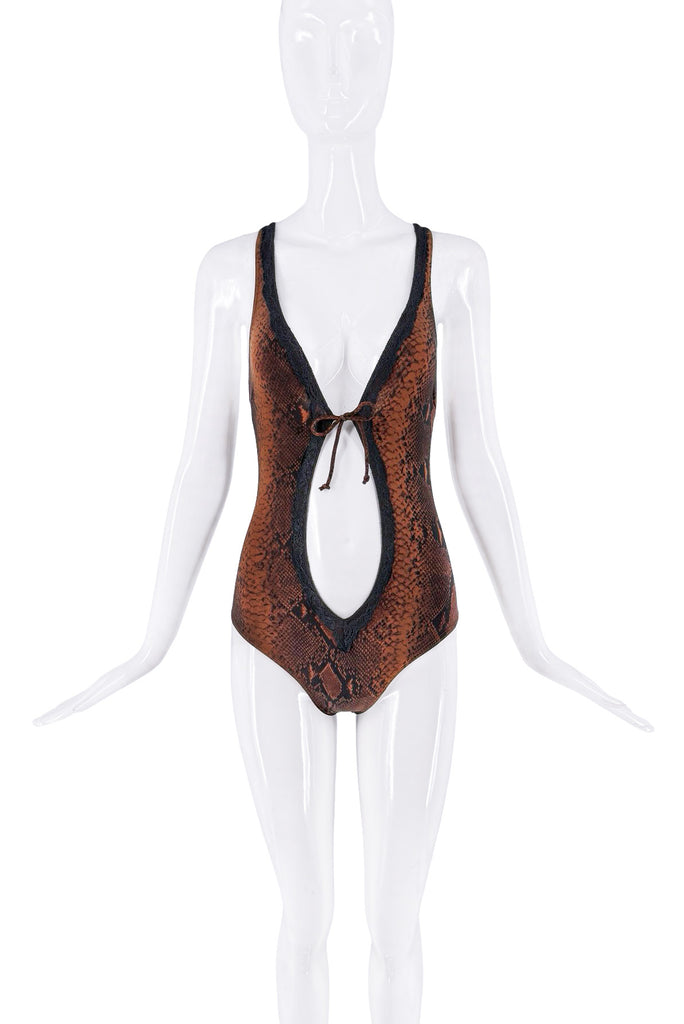 Chantal Thomas Brown Black SnakeskinPrint Cut Out Swimsuit