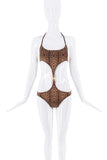 Roberto Cavalli Brown Leopard Print Gold Lion Clasp Bikini Swimsuit
