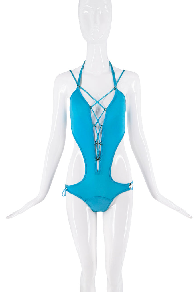 Pleinsud Blue Cut Out Lace Up Swimsuit