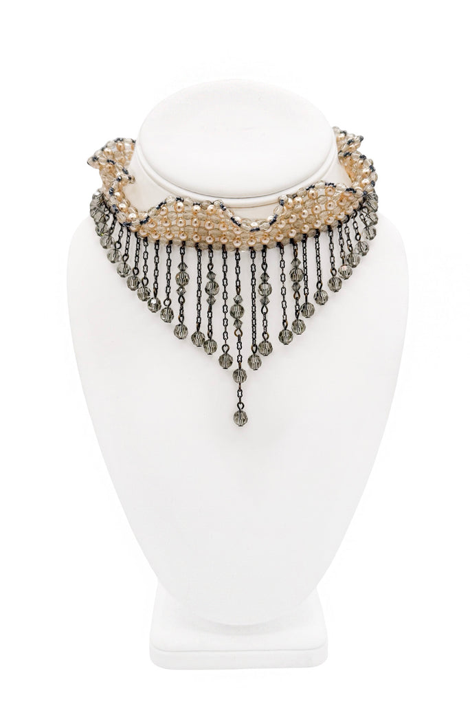 Erickson Beamon Silver Woven Bead Draped Chain Collar Necklace