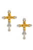 Schiaparelli Gold Silver Two Tone Embellished Cross Earrings