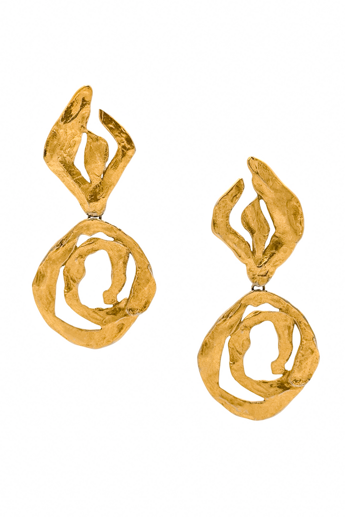Saint Laurent YSL Vintage Gold Abstract Swirl Drop Earrings