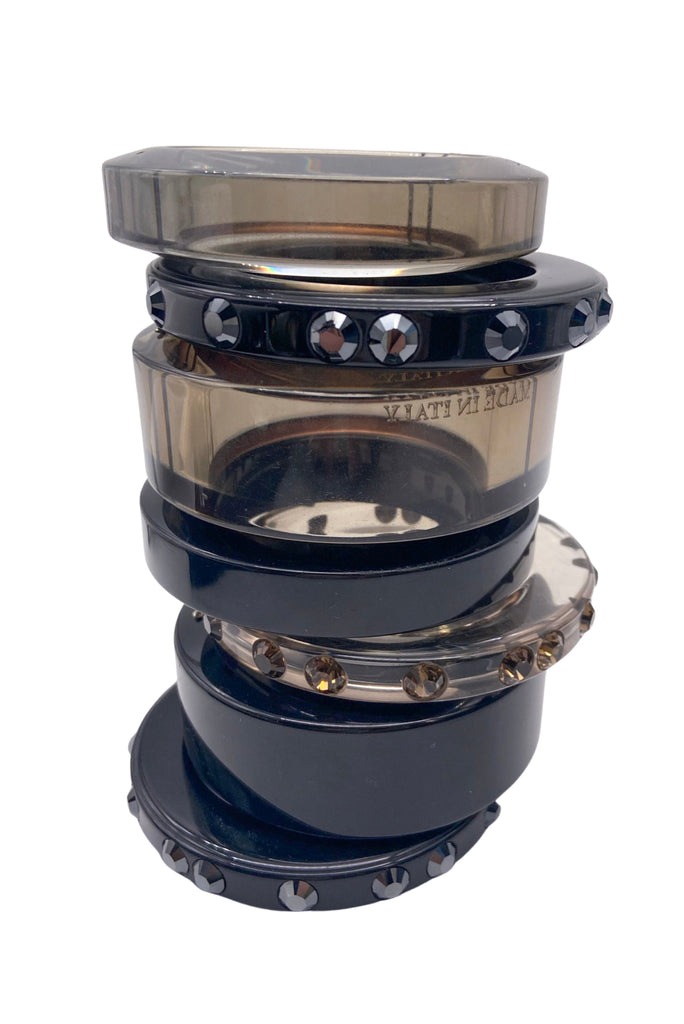 Lanvin Clear Lucite Bangles with Chocolate Crystals & Black Lucite with Jet Black Crystals