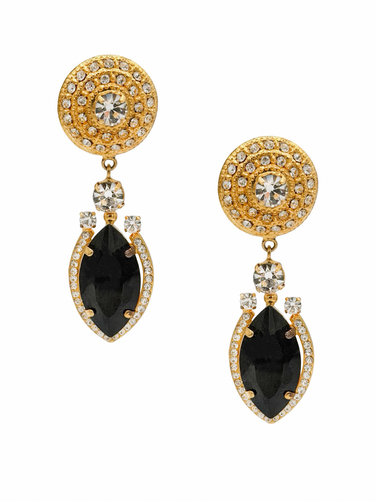 Ferre Gold Pavé Crystal Rhinestone Black Gemstone Drop Earrings
