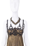 YSL Saint Laurent Gold and Black Crystal Embellished Empire Waist Dress Gown