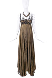 YSL Saint Laurent Gold and Black Crystal Embellished Empire Waist Dress Gown